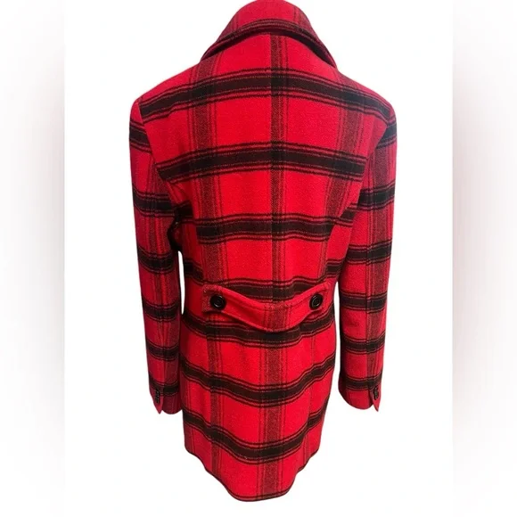Chadwick’s of Boston Red and Black Plaid Wool Peacoat - Size 6 - Picture 4 of 8